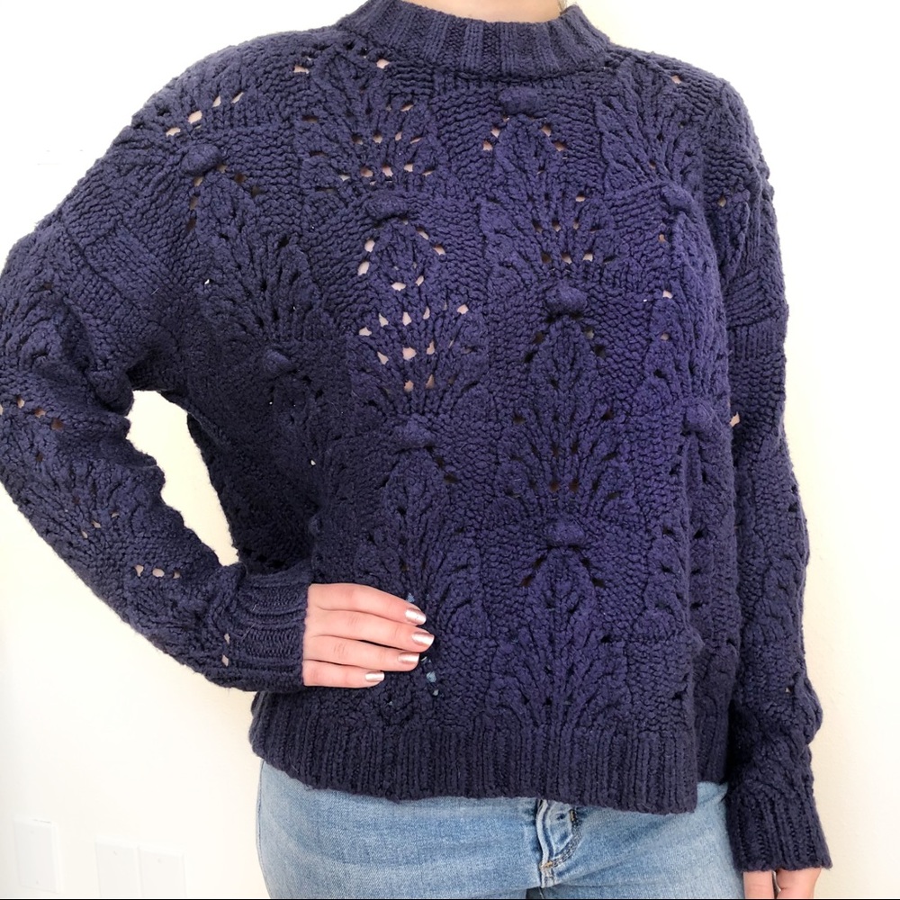 Navy Aerie Pullover Chunky Crochet Sweater XS